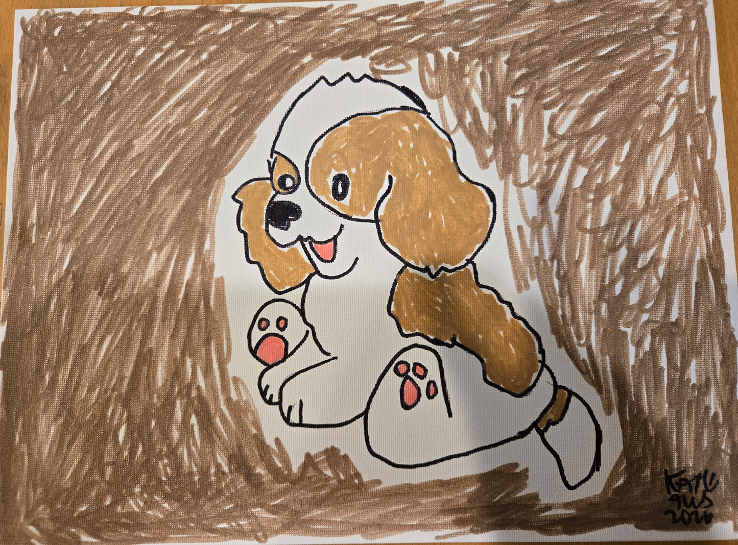 Sitting Brown and White Puppy