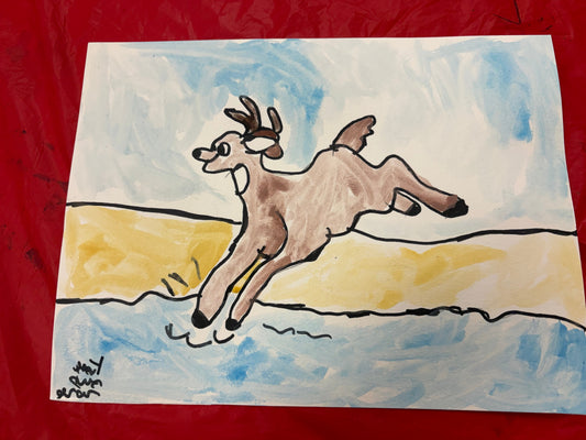 Young Buck Deer Splashing